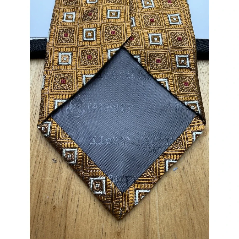Vintage Robert Talbott XL Silk Tie NOS Gold Geometric Hand Sewn USA 64